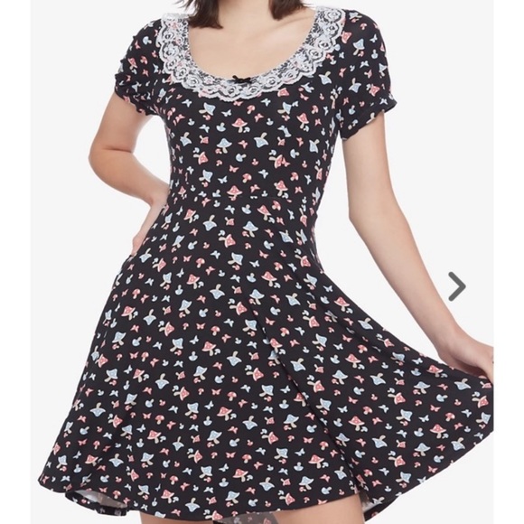 Hot Topic Black Mushroom Print Lace Trim Dress - Picture 1 of 7
